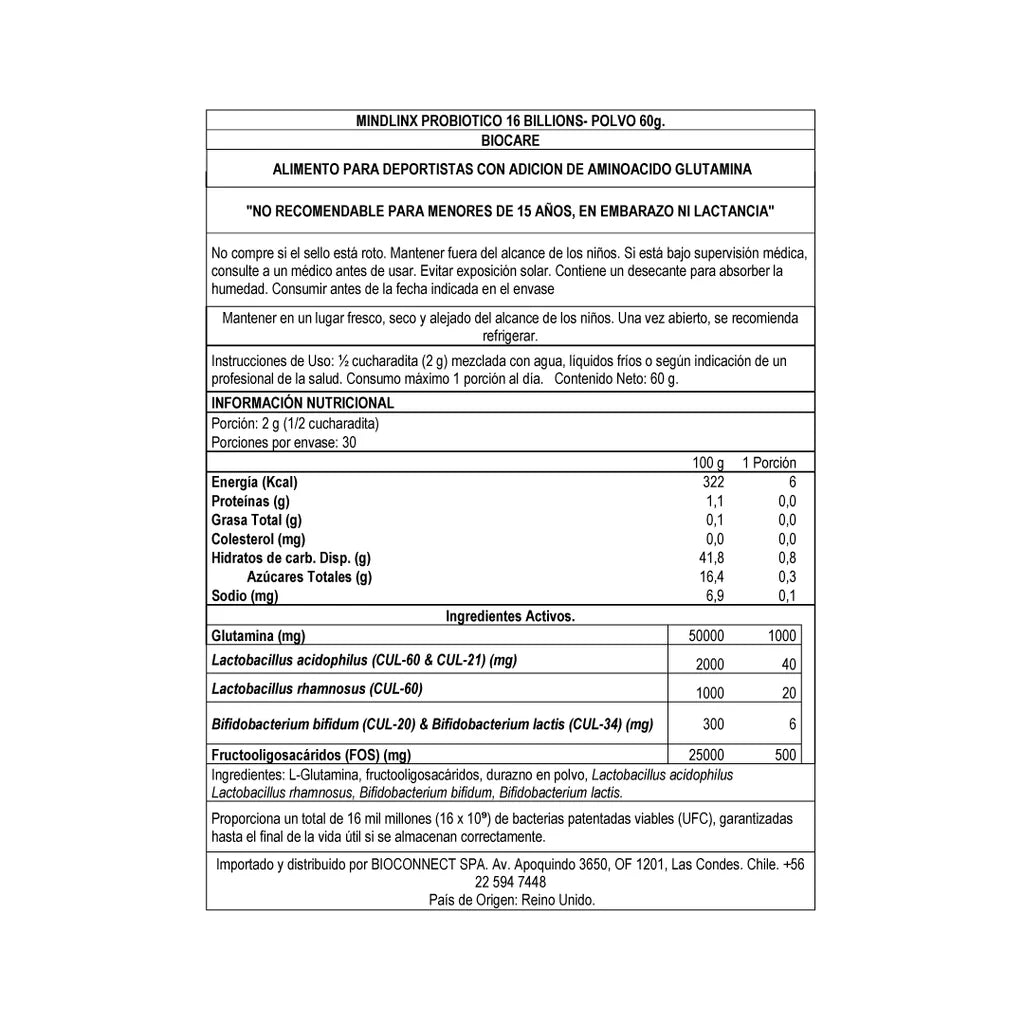 Mindlinx Probiotico en Polvo 16B - BIOCARE