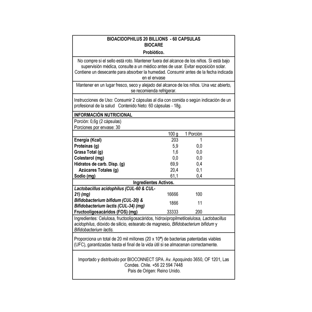 Bioacidophilus 20B 60 cápsulas - BIOCARE